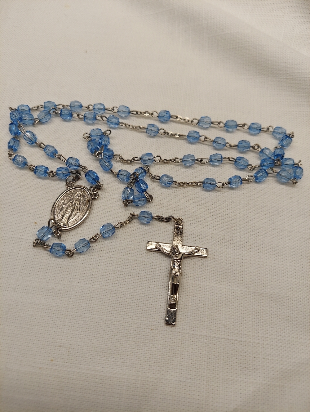 Vintage Traditional Style Silver Tone Rosary Beads Cross Religious Neclace 21.5"